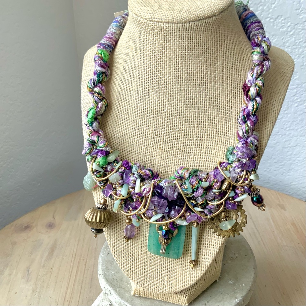 Artisan Multicolor Beaded Textile Bib Necklace